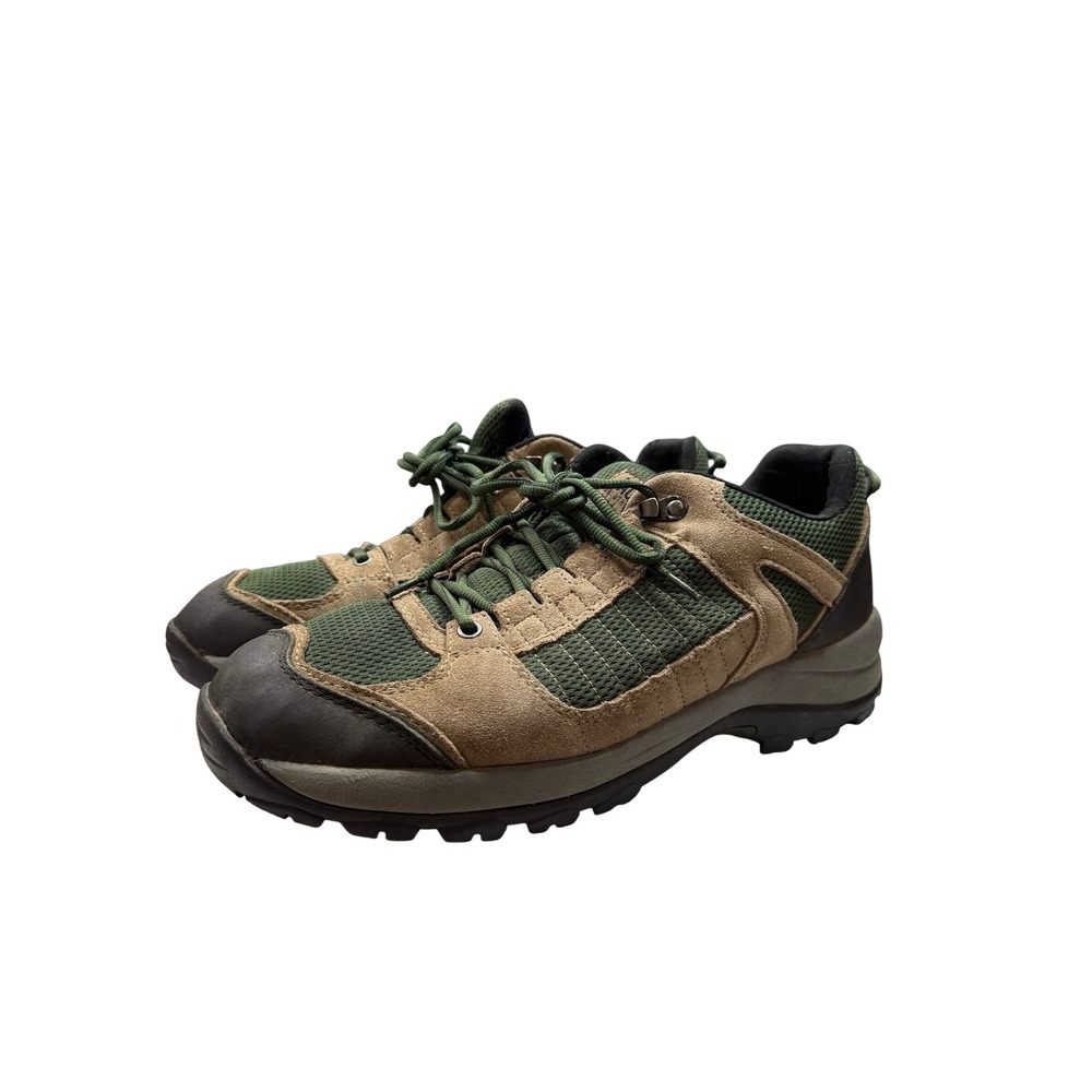 Duluth Trading Co Jackpine Hiking Shoes Mens Green Tan Leather Mesh 12 Wide